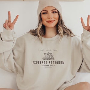 Wizard House Sweatshirt Vintage Espresso Patronum, Gifts for Potter Fans, Pottery Merch Sweater Gifts For Nerdy Friends Book Lover,