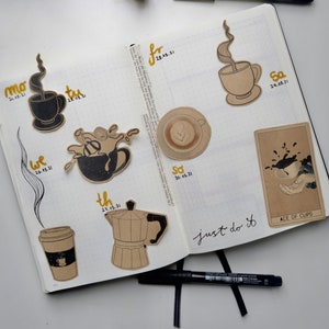 Coffee Addict STICKER Set (7 motifs) Planner Sticker, Journal, Coffee Die Cut Sticker, Scrapbook, Bujo