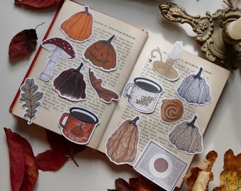 Cozy Autumn & Autumn Pumpkin STICKER Set (7 designs each) Planner Stickers, Journal, Autumn Die Cut Stickers, Scrapbook,