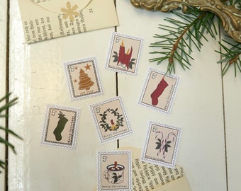 Christmas Stamps Sticker Set (7 designs each) Planner Stickers, Journal, Christmas Stamps Die Cut Stickers for Scrapbook, Bullet Journal