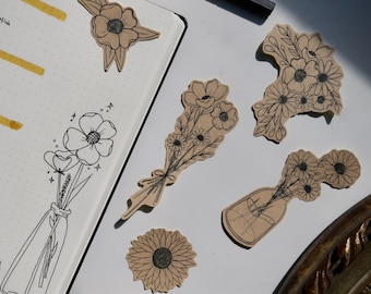 Wildflower STICKER Set (6 Motifs) Planner Stickers, Journal, Flowers Die Cut Stickers, Scrapbook, Calendar,