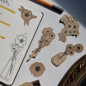 Wildflower STICKER Set (6 Motifs) Planner Stickers, Journal, Flowers Die Cut Stickers, Scrapbook, Calendar,