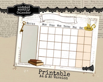 Dark Academia monthly Planner Printable, Dark Academia themed Planner, Calendar monthly overview, Digital DOWNLOAD