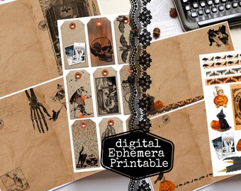 Spooky Season Ephemera Junk Journal Kit, Digital Ephemera, Halloween Ephemera, Journal Accessories, Vintage Paper, Printable, digital DOWNLOAD