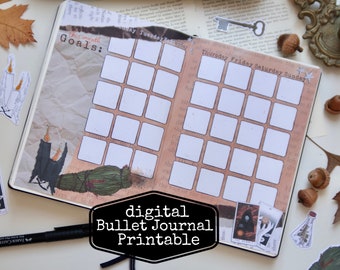 Monthly Planner Printable Spreads | aesthetic Journal, Planner | for any Month I Autumn Witchcraft Theme I Bujo Starter Kit