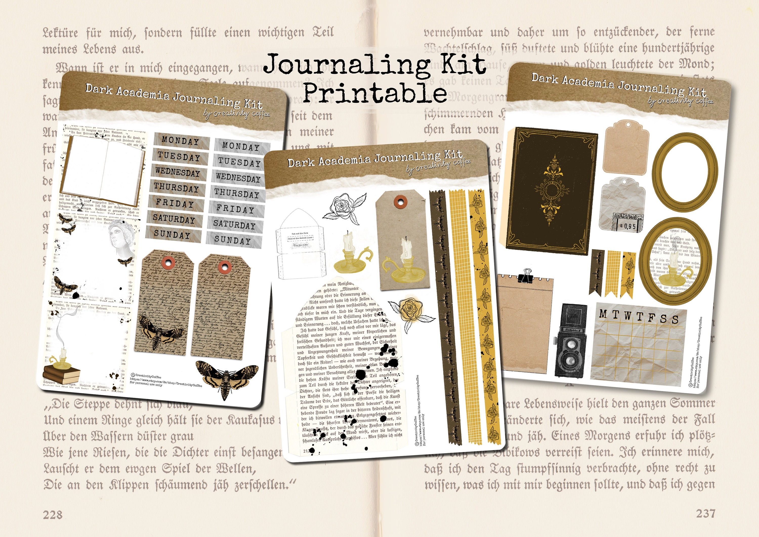Dark Academia Journal Kit Digital Ephemera Academia - Etsy