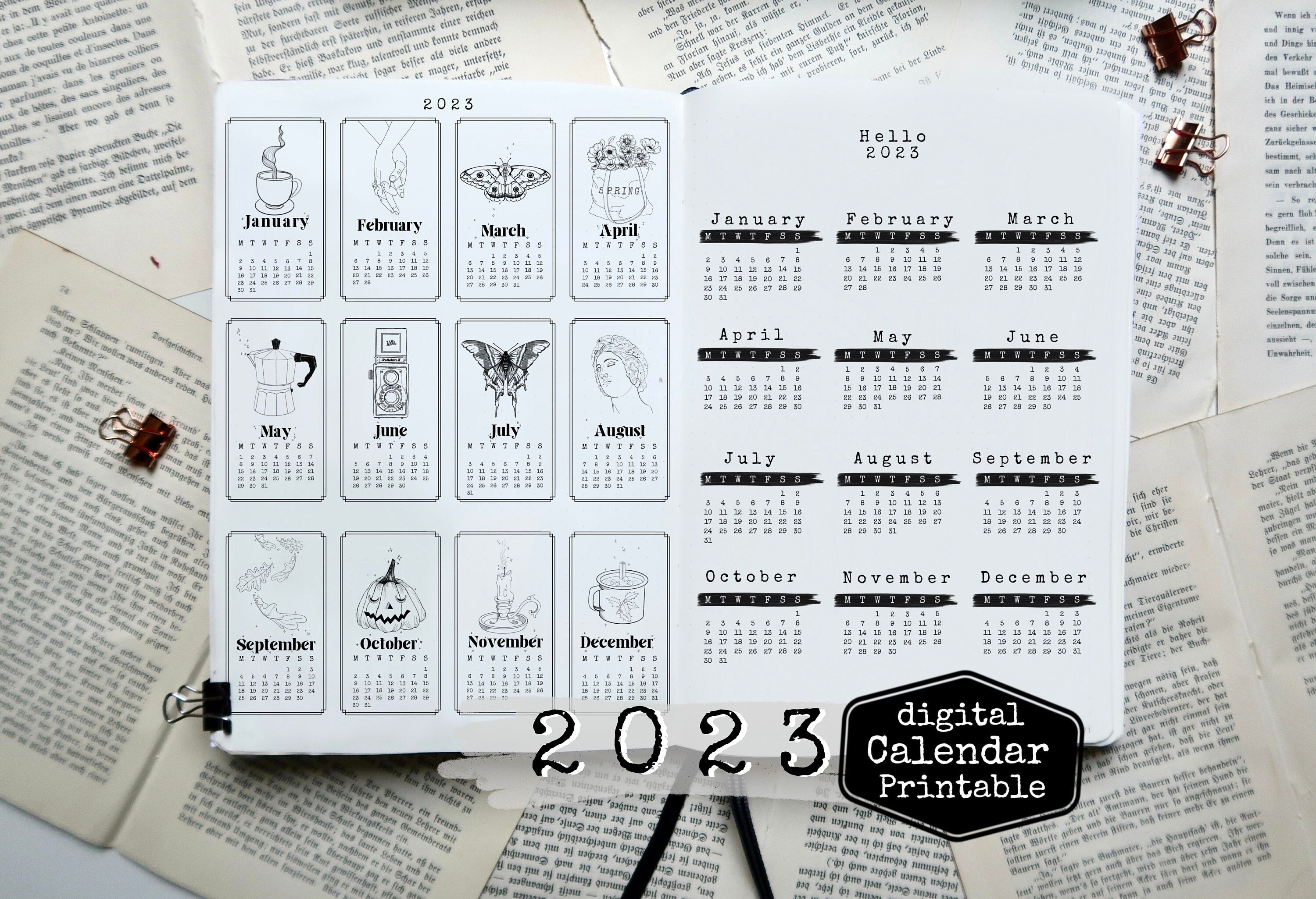 Calendrier 2023 Bujo 2023 Printable Calendar Minimal 2023 Calendar 2023 | Etsy Ireland