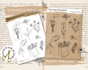 Printable Wild Flowers Planner Stickers, Planner, Calendar, Printable Sticker Set, Digital Download, Printable Stationery Cottagecore