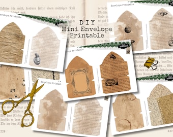 Mini Envelopes Printable, Dark Academia inspired DIY mini Envelopes for Junk Journaling, Journal Accessories, Vintage Printable