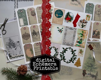 Christmas Ephemera Junk Journal Kit, Digital Ephemera, Holiday Ephemera, Journal Supplies, Vintage Paper, Printable, Digital Download
