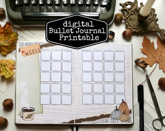 Monthly Planner Printable Spreads | aesthetic Journal Planner or Calendar | for any Month I Cozy Autumn Fall Pumpkin I Starter Kit