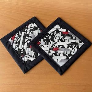 Set of 2 Coasters Cotton Fabric 3 Layer Coasters Quilted Mug Rug