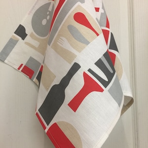 Linen Towel Tea Towel Kitchen Towel Red Grey