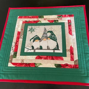 Quilted Christmas table topper Modern Table top 17.5&quot;x16.5&quot; Patchwork Christmas Quilted wall decor Christmas table topper Christmas gnomes