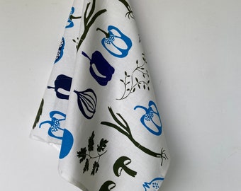 Keukenhanddoek Theedoek Blauwe Plantaardige print op wit Katoenen handdoek Theedoek Vaatdoek Scandinavische stof