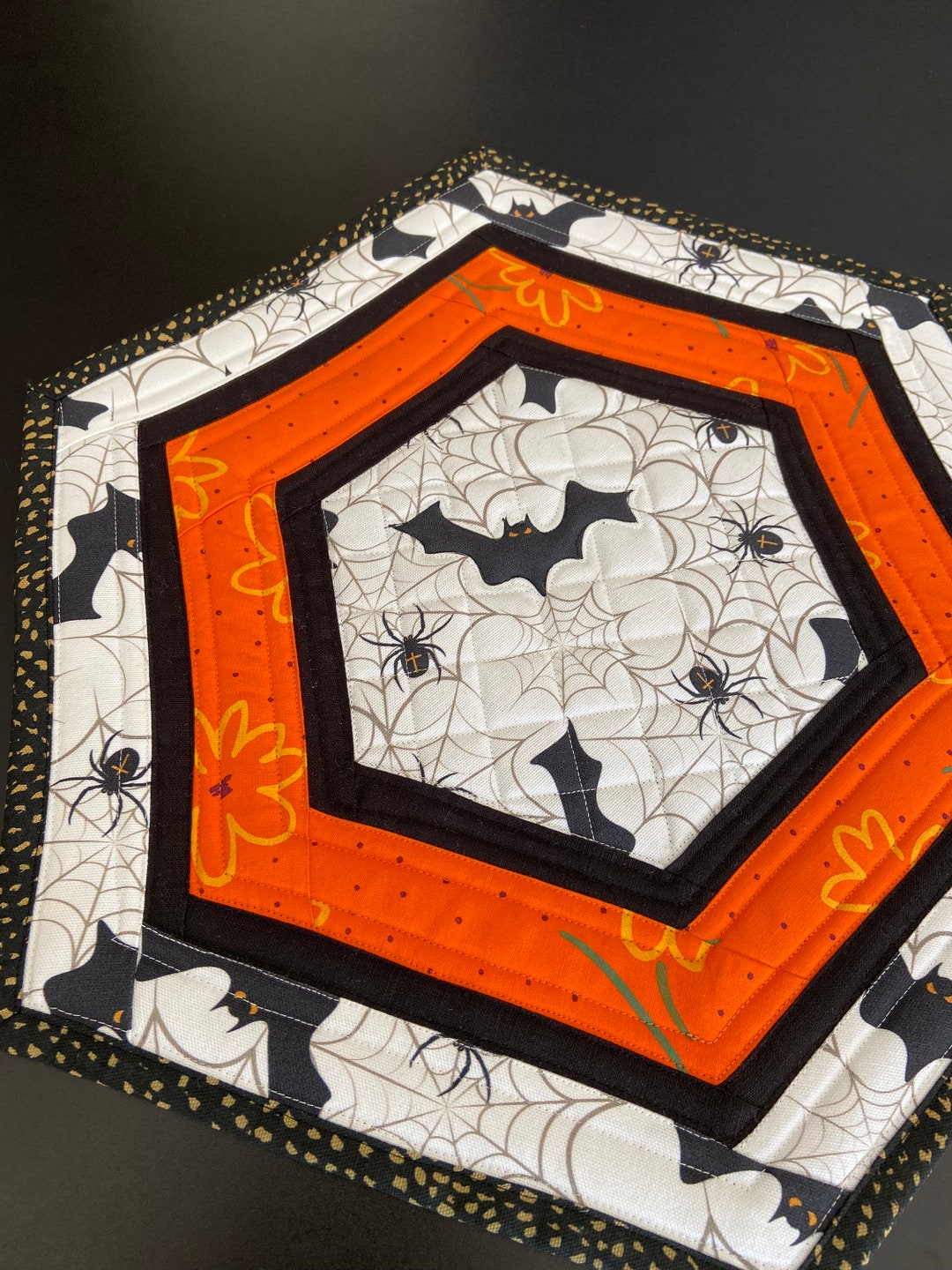 Patchwork Halloween Hexagon Table Topper Handmade Table Linen Quilted ...