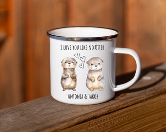 Personalisierte Otter Emaille Tasse I Geschenk Valentinstag & Geburtstag Freundin , Freund