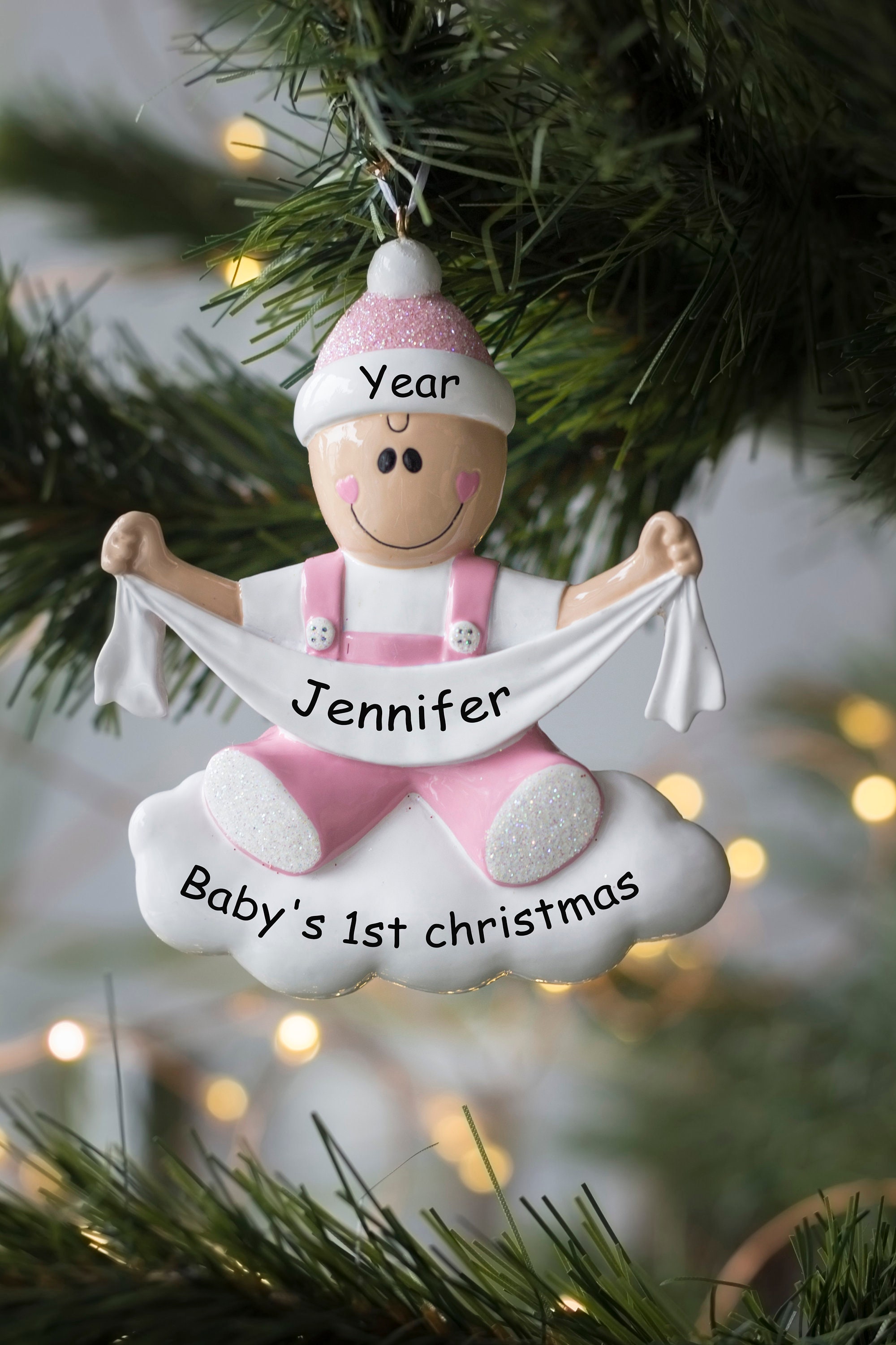 Baby First Christmas Ornament Baby Boy With Ribbon Etsy