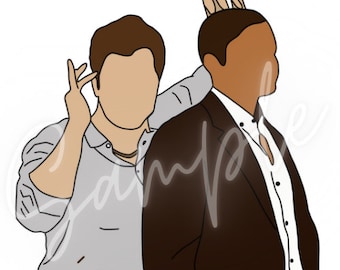 Shawn and Gus illustration art Psych magic head png transparent background clipart hand drawn