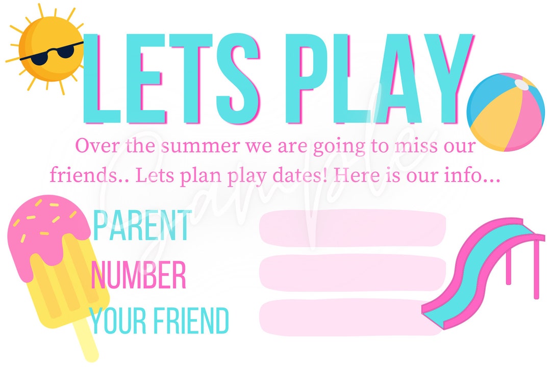 Summer Friends Play Date Png Digital Download Invitation for Play