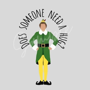 Illustrazione dell'elfo Qualcuno ha bisogno di un abbraccio Sfondo trasparente png Film di Natale biglietto stampabile che fa il compleanno guarireSANTA