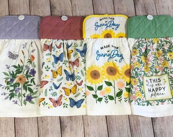 Kitchen Hanging Towel: Canning Jars, Butterflies, Bees, Gnomes, Peaches & Sunflowers