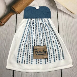 Family Forever Hanging Kitchen Towel: Blue & Brown Decor