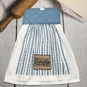 Hanging Kitchen Towel: Light Blue & Brown Cotton, Family Decor
