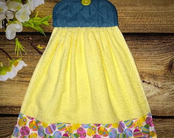Easter Hanging Kitchen Towel: Blue & Yellow Eggs Tea Towels