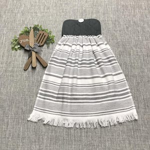 Oversized Greige Gray Kitchen Towels with Hangers: Heavy Cotton Dish Towel