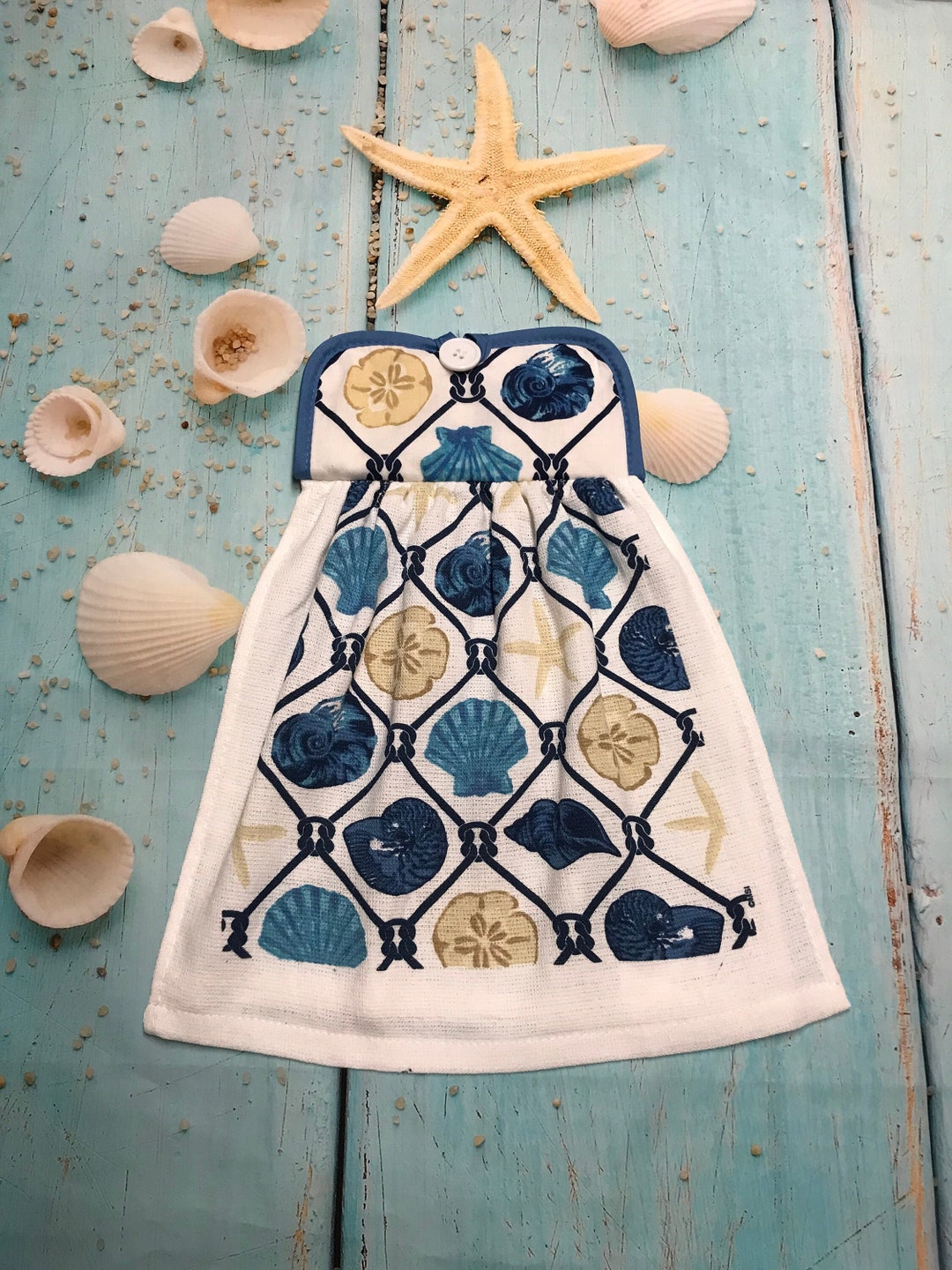 Seashell Hanging Kitchen Towels Coastal Kitchen Towels Beach Etsy