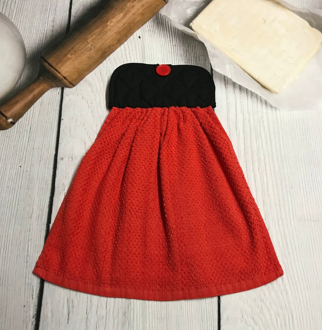 Red & Black Kitchen Towels, Red Black Oven Door Towels, Kitchen Hanging
