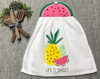 Life Is Sweet Watermelon & Pineapple Decor: Hanging Kitchen tea towel