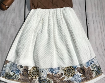 Brown & Blue Paisley Cotton Kitchen Towels: Hanging Oven Door Towels