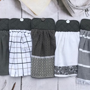 Gray Hanging Kitchen Towel with Potholder Top