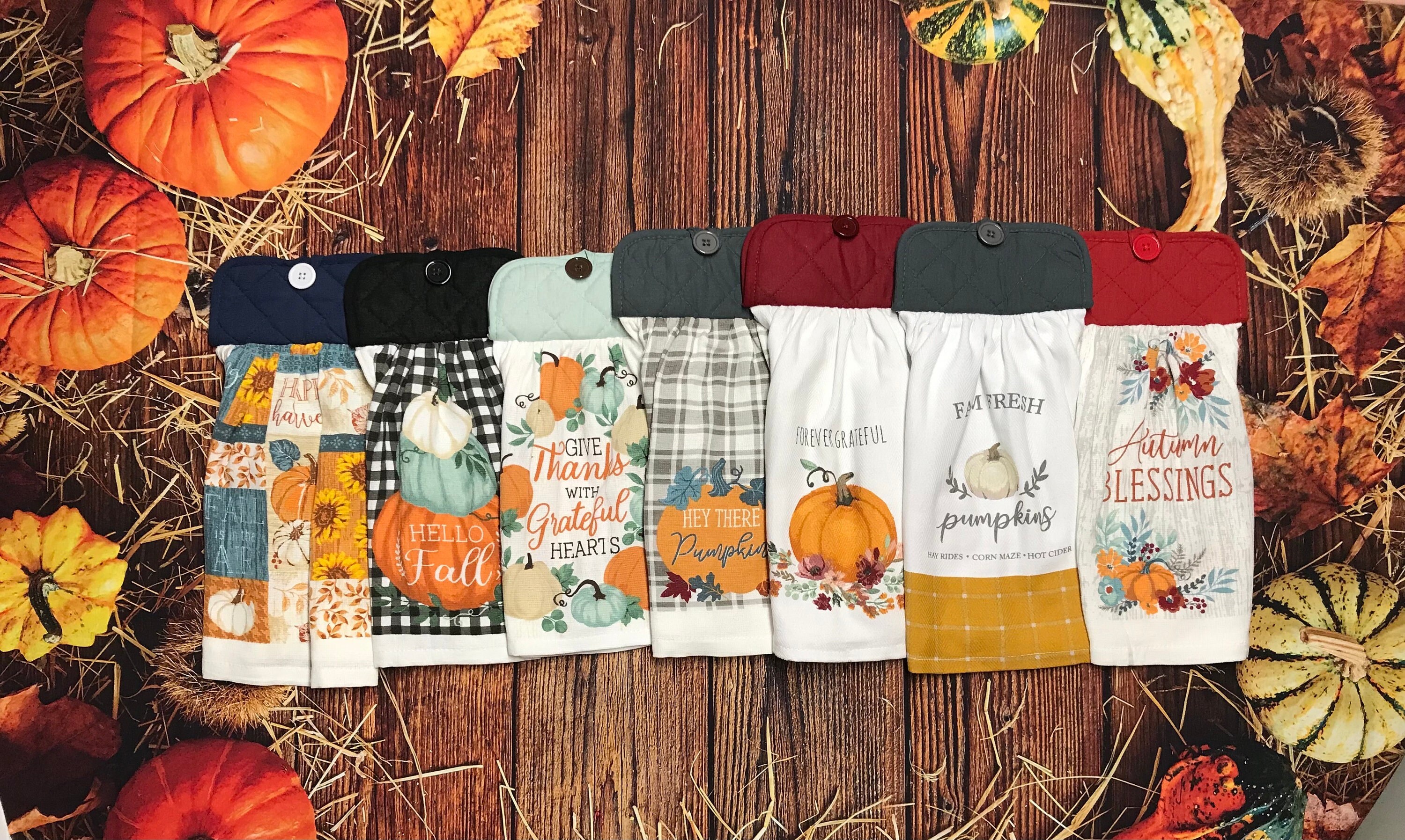 Serafina Home Decorative Fall Kitchen Towels with Autumn Days and Orange  Country Plaid Theme, Set of 4