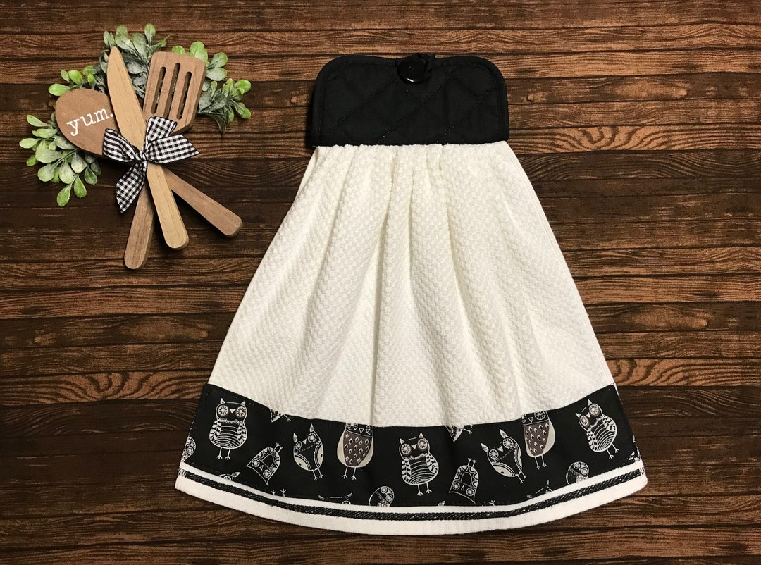 Heavy Black and White Farmhouse & Country Kitchen Owl Kitchen Towels ...