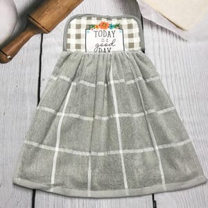 Gray Kitchen Towel with Holder: Heavy Cotton Oven Handle Towel
