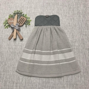 Hanging Kitchen Towel: Heavy Greige Gray Cotton with Button Closure
