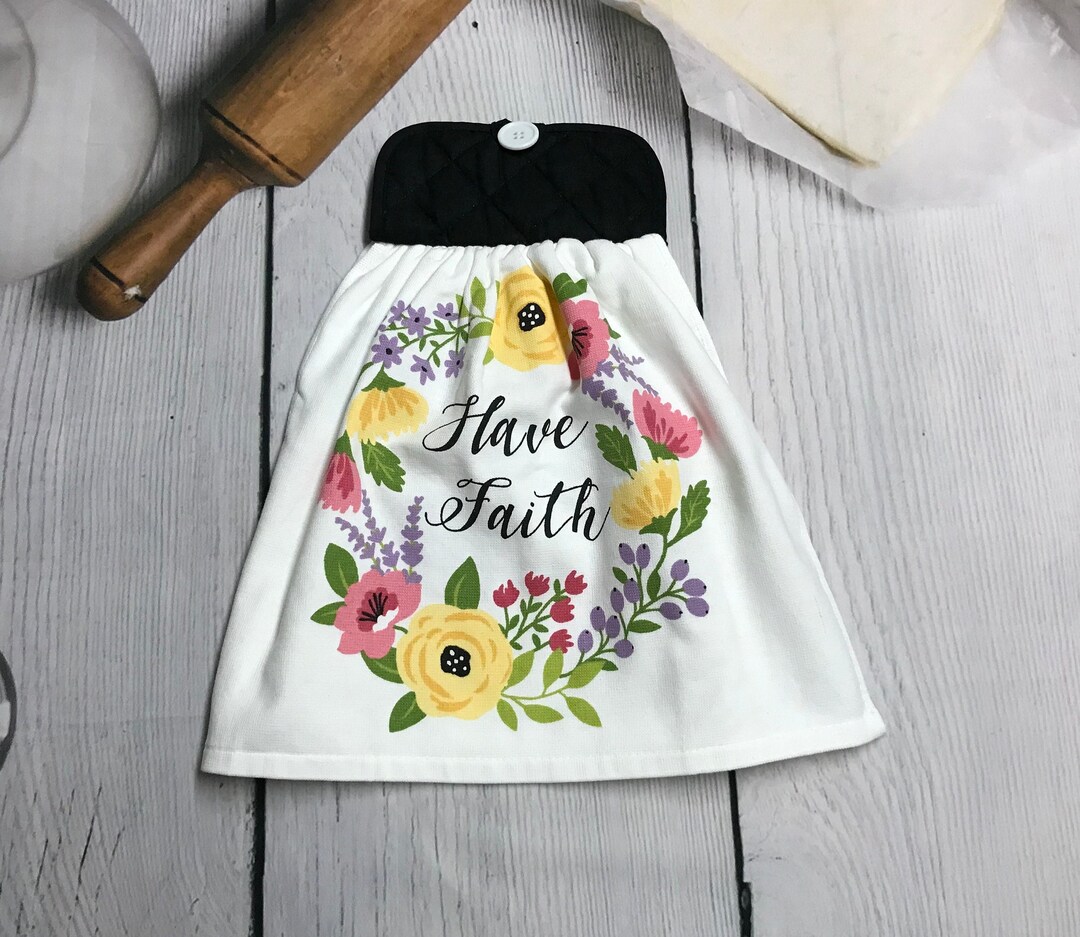 Have Faith Spring & Summer Floral Wreath Hanging Kitchen Towels With