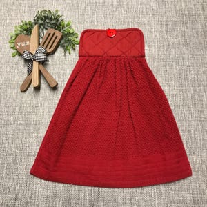Heavy Cotton Solid Red Kitchen Towel: Button Loop Closure
