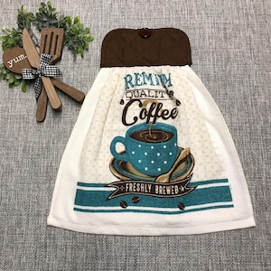 Teal Coffee Hanging Kitchen Towel: Hostess Gift