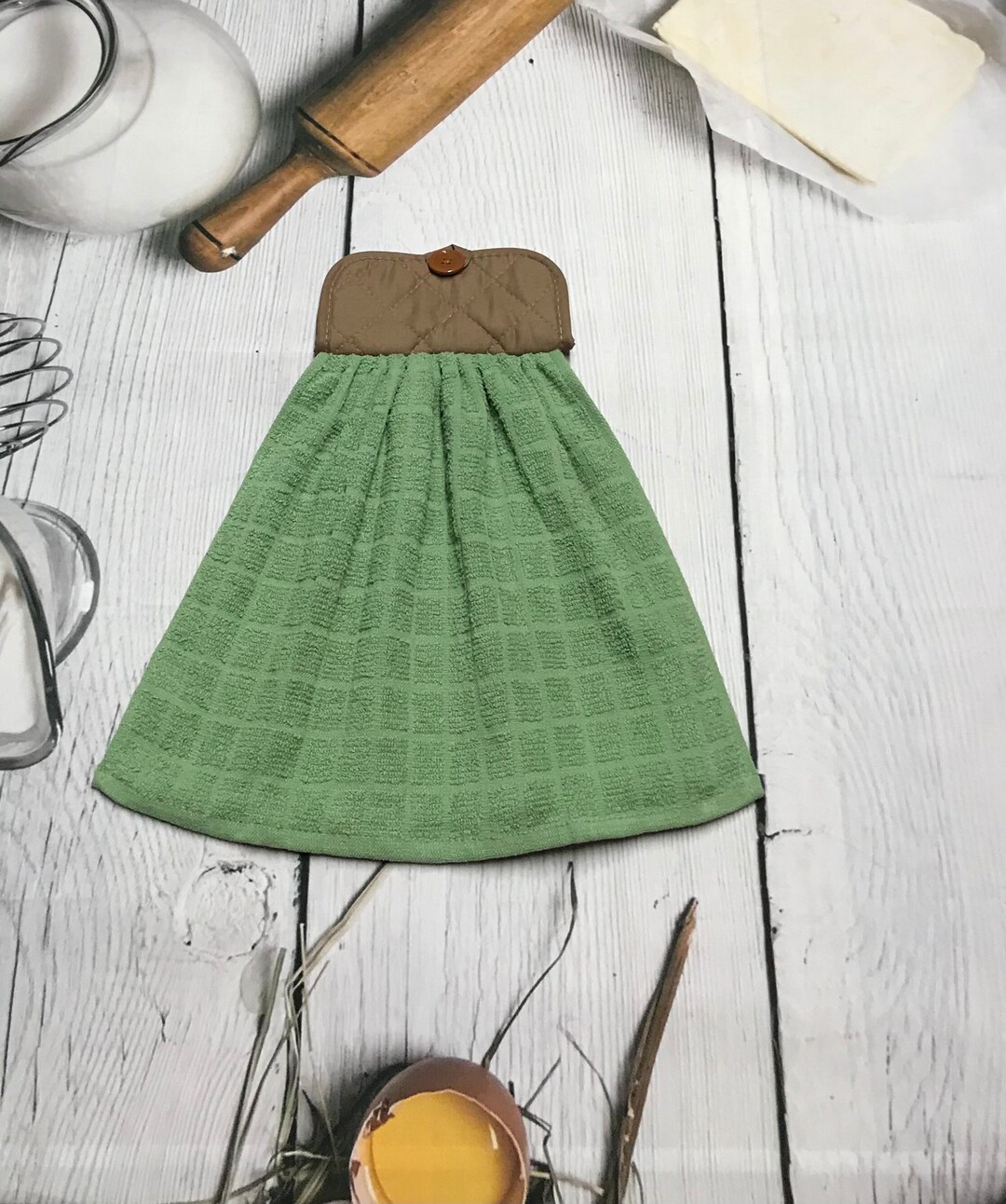 Earthtone Heavy Green Kitchen Towels With Holders Etsy