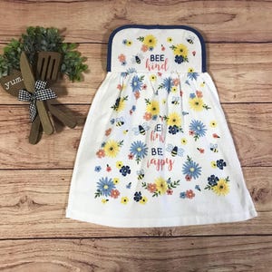 Spring & Summer Hanging Kitchen Towel: Bee Happy Floral