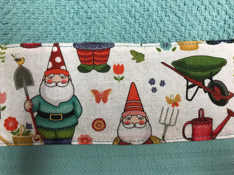 Teal Gardening Gnomes Kitchen Towels Garden Gnome Hanging Etsy