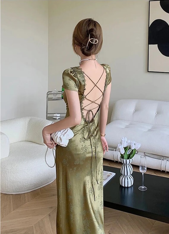 A Line Satin Backless Long Dress Short 