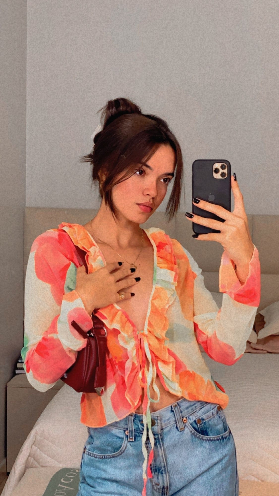 With Jean Fifi Top Dupe Ruffled Tie 