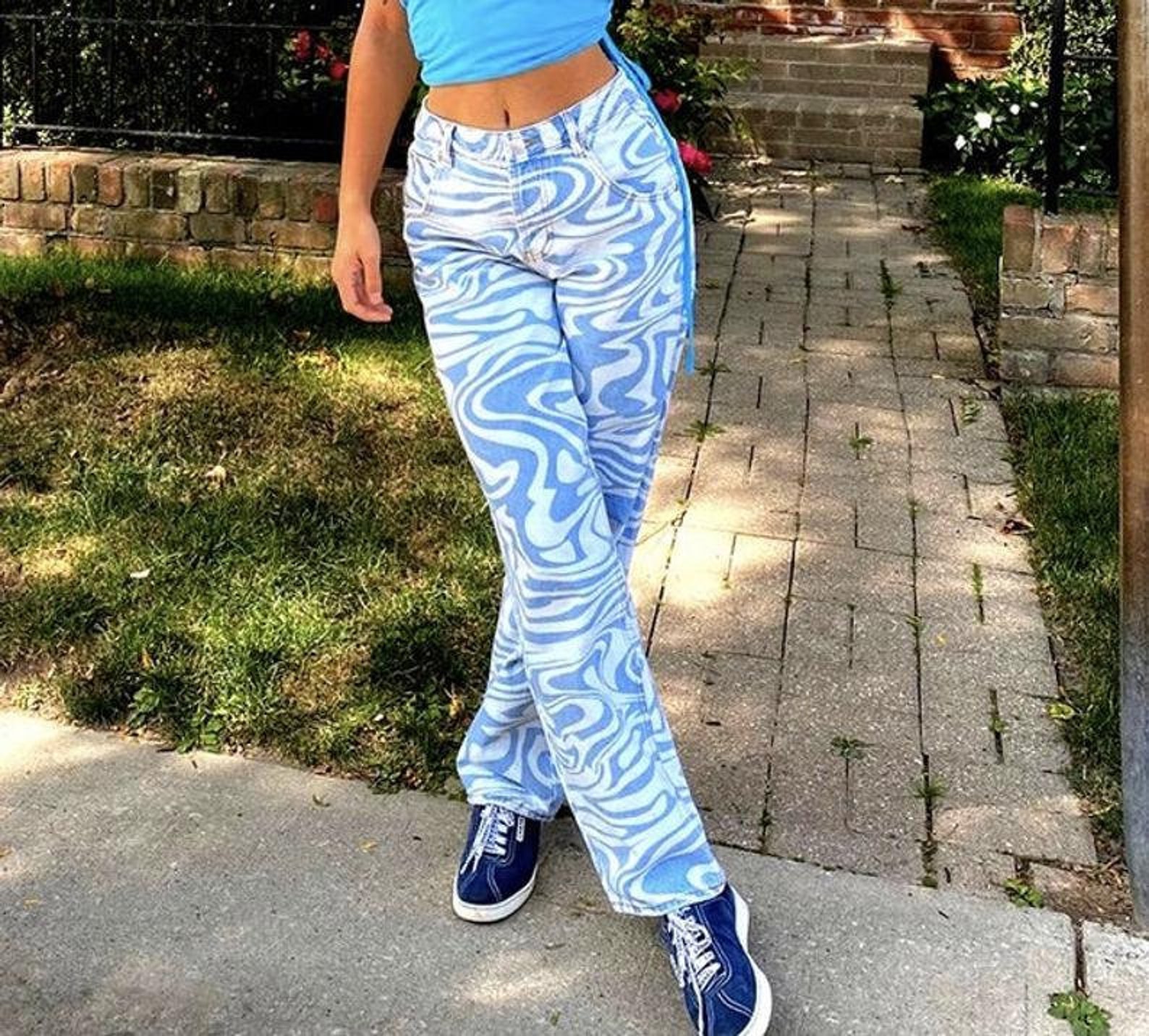 Abstract Swirl Zebra Print Jeans Blue Baggy Jeans Vintage Etsy UK