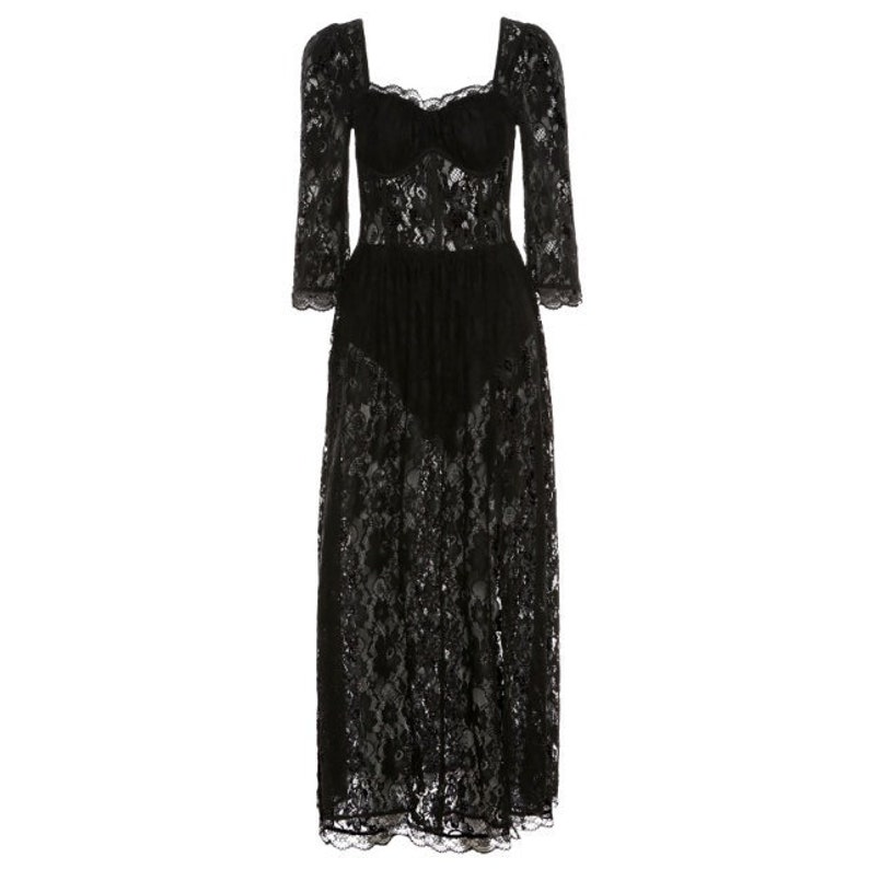 Maxi Long Romantic Black Lace Dress Cottagecore Beautiful - Etsy