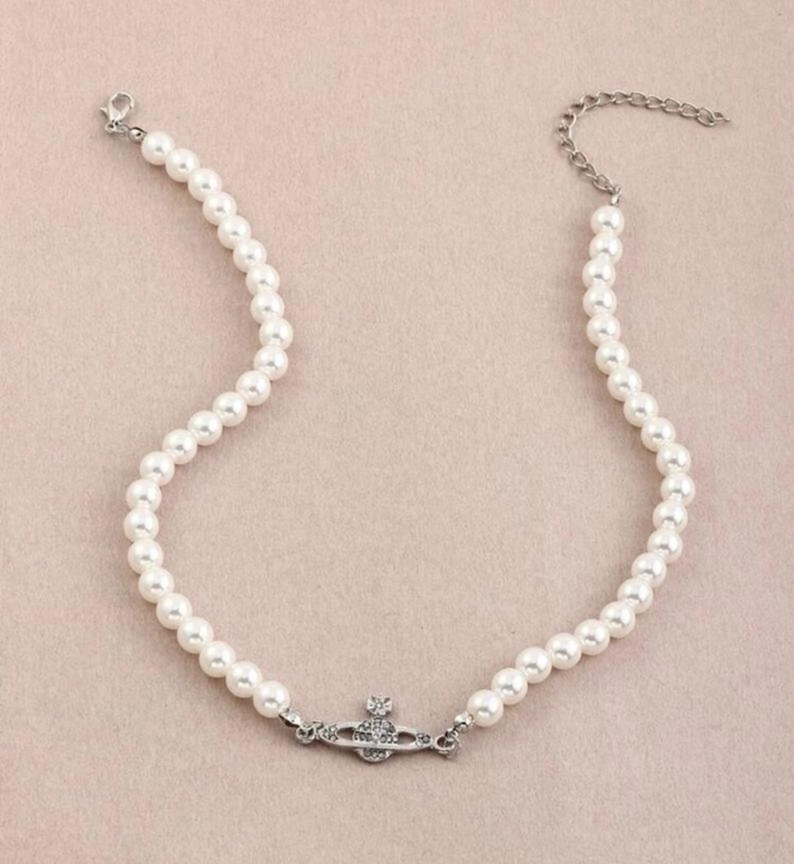 Pearl Choker Necklace Silver With Pendant Y2K Etsy